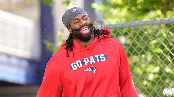Aug 2, 2023; Foxborough, MA, USA; New England Patriots linebacker Matthew Judon (9) heads to the
