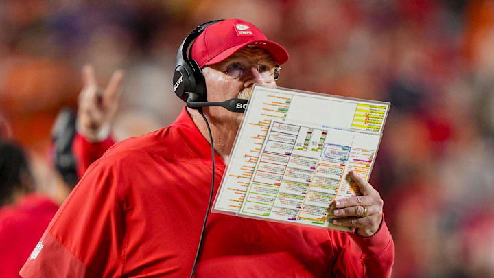 Dec 25, 2025; Kansas City, Missouri, USA; Kansas City Chiefs coach Andy Reid during the fourth quarter at GEHA Field at Arrowhead Stadium. Mandatory Credit: Jay Biggerstaff-Imagn Images