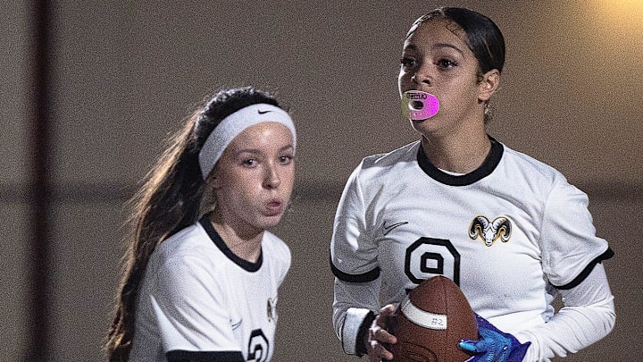 Rutherford plays in the first-ever flag football game in Bay County at Tommy Oliver Stadium in Panama City, Fla., Feb. 17, 2026. Mosley would go on to win the game 20-0. Rutherford plays in the first-ever flag football game in Bay County at Tommy Oliver Stadium in Panama City, Fla., Feb. 17, 2026. Mosley would go on to win the game 20-0.