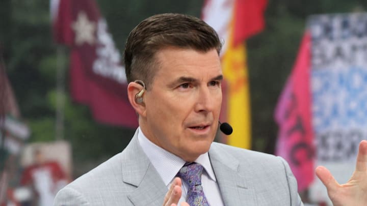 Reece Davis is on stage at ESPN College GameDay ahead of the University of Oklahoma-Michigan College football game on Sep 6, 2025 in Norman.