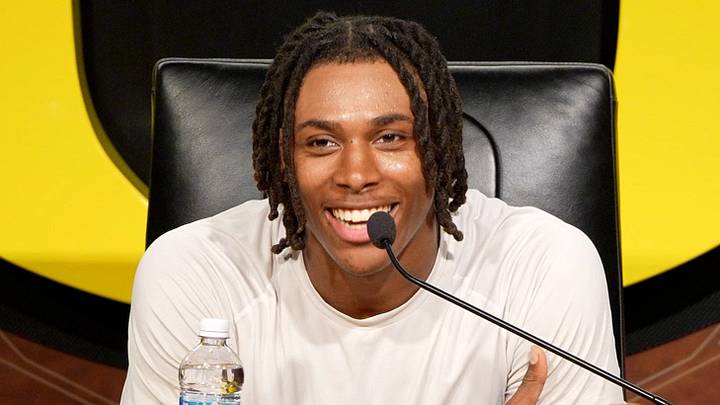 Oregon tight end Jamari Johnson speaks during a media availability on Aug. 5, 2025, in Eugene, Oregon. Oregon tight end Jamari Johnson speaks during a media availability on Aug. 5, 2025, in Eugene, Oregon.