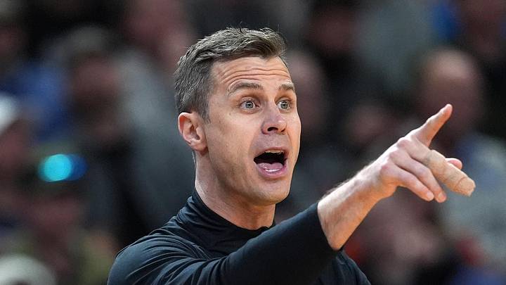 Mar 19, 2026; Greenville, SC, USA; Duke Blue Devils head coach Jon Scheyer reacts in the first half during a first round game of the men's 2026 NCAA Tournament at Bon Secours Wellness Arena. Mandatory Credit: Jim Dedmon-Imagn Images