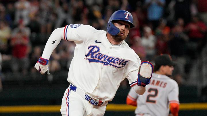 Texas Rangers right fielder Brandon Nimmo. Texas Rangers right fielder Brandon Nimmo.