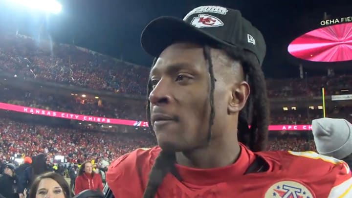 Kansas City Chiefs receiver DeAndre Hopkins talks after the team's AFC Championship win.
