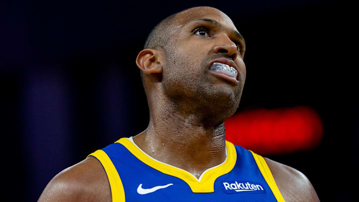 Mar 10, 2026; San Francisco, California, USA; Golden State Warriors center Al Horford (20) during overtime against the Chicago Bulls at Chase Center. Mandatory Credit: Bob Kupbens-Imagn Images