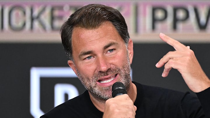 Eddie Hearn is seen during a press conference at The Glasshouse in Surfers Paradise on January 6, 2025.