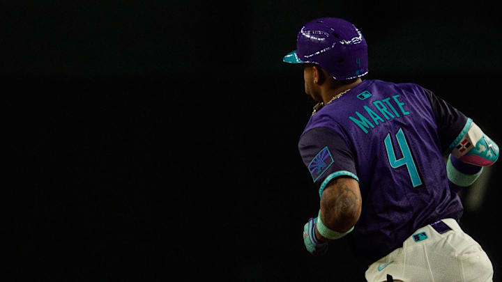 Sep 19, 2025; Phoenix, Arizona, USA; Arizona Diamondbacks infielder Ketel Marte (4) after hitting a home run in the first inning against the Philadelphia Phillies at Chase Field. Mandatory Credit: Allan Henry-Imagn Images Sep 19, 2025; Phoenix, Arizona, USA; Arizona Diamondbacks infielder Ketel Marte (4) after hitting a home run in the first inning against the Philadelphia Phillies at Chase Field. Mandatory Credit: Allan Henry-Imagn Images