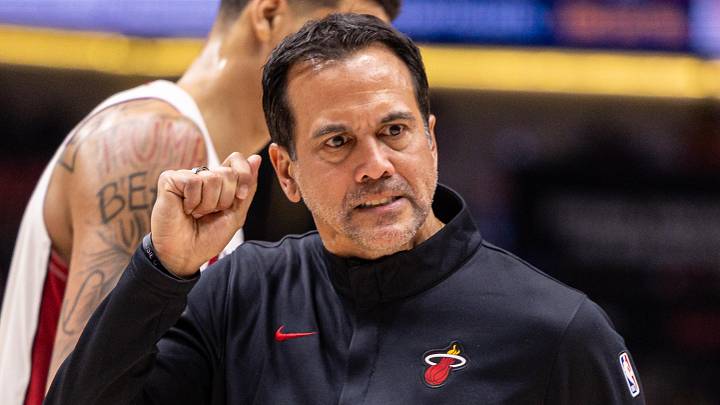Miami Heat Head Coach Erik Spoelstra reacts (Mandatory Credit: Stephen Lew-Imagn Images)