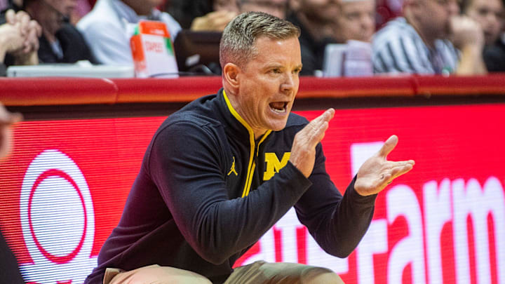 Michigan coach Dusty May against Indiana at Simon Skjodt Assembly Hall.