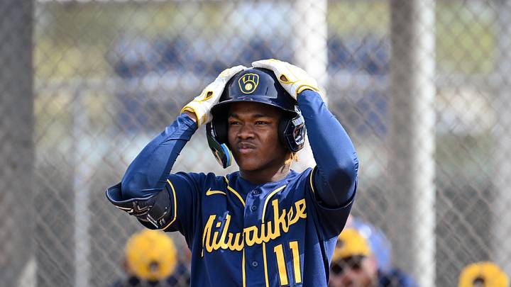 Milwaukee Brewers shortstop prospect Jesús Made prepares to hit during spring training workouts Monday, February 17, 2025, at American Family Fields of Phoenix in Phoenix, Arizona.