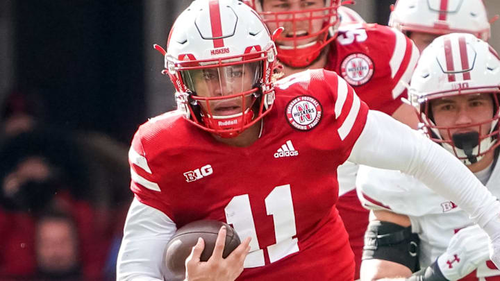 Nov 19, 2022; Lincoln, Nebraska, USA; Nebraska Cornhuskers quarterback Casey Thompson (11) runs with
