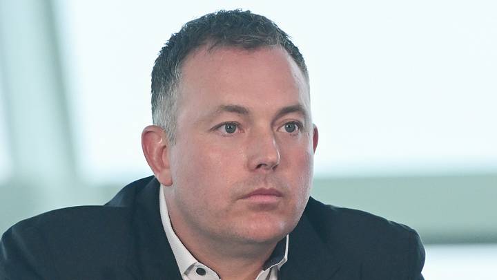 Milwaukee Bucks general manager Jon Horst speaks at a press conference at Milwaukee Art Museum on May 6, 2026.