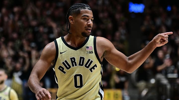 Purdue Boilermakers guard C.J. Cox (0) celebrates a basket. Purdue Boilermakers guard C.J. Cox (0) celebrates a basket.
