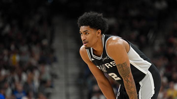 Mar 21, 2026; San Antonio, Texas, USA;  San Antonio Spurs guard Dylan Harper (2) looks over in the first half against the Indiana Pacers at Frost Bank Center. Mandatory Credit: Daniel Dunn-Imagn Images