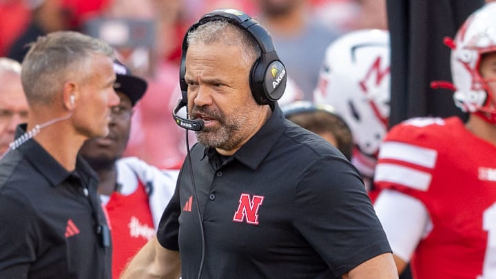 Nebraska coach Matt Rhule patrols the sideline. Nebraska coach Matt Rhule patrols the sideline.