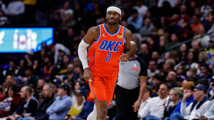 Feb 1, 2026; Denver, Colorado, USA; Oklahoma City Thunder guard Shai Gilgeous-Alexander (2) in the fourth quarter against the Denver Nuggets at Ball Arena. Mandatory Credit: Isaiah J. Downing-Imagn Images Feb 1, 2026; Denver, Colorado, USA; Oklahoma City Thunder guard Shai Gilgeous-Alexander (2) in the fourth quarter against the Denver Nuggets at Ball Arena. Mandatory Credit: Isaiah J. Downing-Imagn Images
