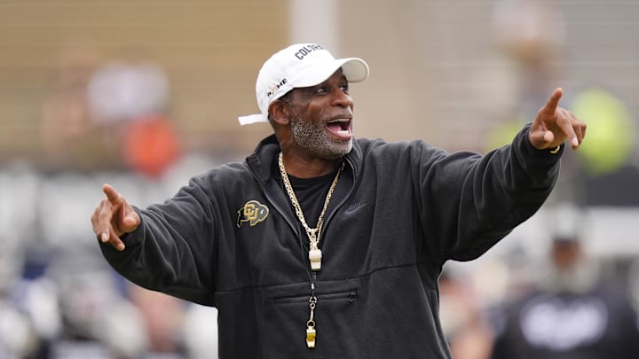 Oct 11, 2025; Boulder, Colorado, USA; Colorado Buffaloes head coach Deion Sanders before the game against the Iowa State Cyclones at Folsom Field. 