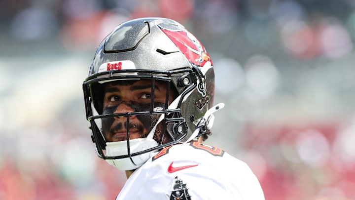  Tampa Bay Buccaneers offensive tackle Tristan Wirfs (78) looks on before the game against the Philadelphia Eagles