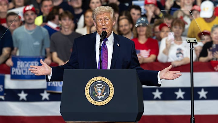 U.S. President Donald Trump speaks during an event at Verst Logistics on March 11, 2026 in Hebron, Kentucky.