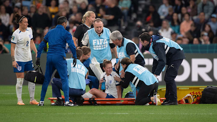 Keira Walsh was stretchered off 40 minutes into the game