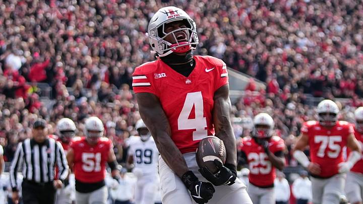Ohio State receiver Jeremiah Smith celebrates a touchdown against Penn State on Nov. 1. Ohio State receiver Jeremiah Smith celebrates a touchdown against Penn State on Nov. 1.