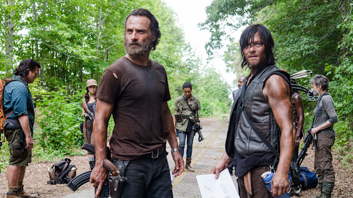 Lauren Cohan as Maggie Greene, Steven Yeun as Glenn Rhee, Josh McDermitt as Dr. Eugene Porter, Christian Serratos as Rosita Espinosa, Andrew Lincoln as Rick Grimes, Sonequa Martin-Green as Sasha, Norman Reedus as Daryl Dixon and Melissa McBride as Carol Peletier - The Walking Dead _ Season 5, Episode 10 Lauren Cohan as Maggie Greene, Steven Yeun as Glenn Rhee, Josh McDermitt as Dr. Eugene Porter, Christian Serratos as Rosita Espinosa, Andrew Lincoln as Rick Grimes, Sonequa Martin-Green as Sasha, Norman Reedus as Daryl Dixon and Melissa McBride as Carol Peletier - The Walking Dead _ Season 5, Episode 10