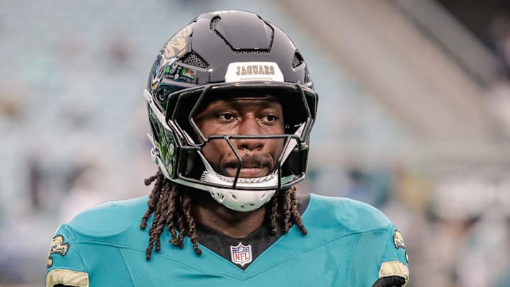 Dec 7, 2025; Jacksonville, Florida, USA;Jacksonville Jaguars linebacker Devin Lloyd (0) stands on the field during pregame warmups against the Indianapolis Colts at EverBank Stadium. 