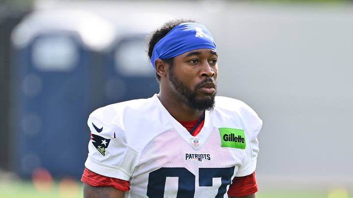 Jul 28, 2026; Foxborough, MA, USA; New England Patriots wide receiver Romeo Doubs (87) walks to practice for training camp at Gillette Stadium. Mandatory Credit: Eric Canha-Imagn Images