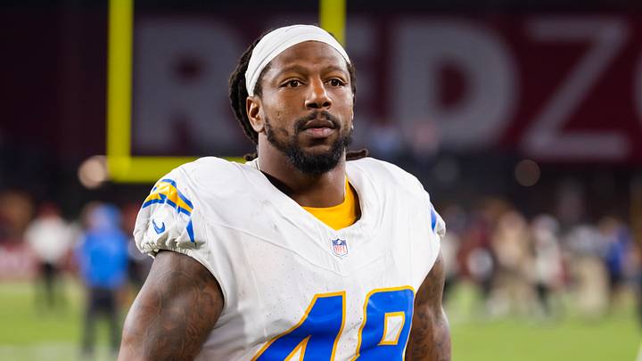 Oct 21, 2024; Glendale, Arizona, USA; Los Angeles Chargers linebacker Bud Dupree (48) against the Arizona Cardinals at State Farm Stadium. Mandatory Credit: Mark J. Rebilas-Imagn Images
