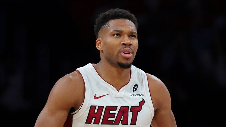 Oct 8, 2026; Miami, Florida, USA; Miami Heat forward Giannis Antetokounmpo (7) reacts after scoring against the New Orleans Pelicans during the first quarter at Kaseya Center. Mandatory Credit: Sam Navarro-Imagn Images Oct 8, 2026; Miami, Florida, USA; Miami Heat forward Giannis Antetokounmpo (7) reacts after scoring against the New Orleans Pelicans during the first quarter at Kaseya Center. Mandatory Credit: Sam Navarro-Imagn Images