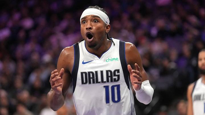Jan 6, 2026; Sacramento, California, USA; Dallas Mavericks guard Brandon Williams (10) reacts after being called for a foul against the Sacramento Kings in the fourth quarter at the Golden 1 Center. Mandatory Credit: Cary Edmondson-Imagn Images Jan 6, 2026; Sacramento, California, USA; Dallas Mavericks guard Brandon Williams (10) reacts after being called for a foul against the Sacramento Kings in the fourth quarter at the Golden 1 Center. Mandatory Credit: Cary Edmondson-Imagn Images