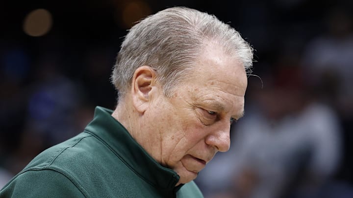 Mar 27, 2026; Washington, DC, USA; Michigan State Spartans head coach Tom Izzo reacts in the first half during a Sweet Sixteen game of the East Regional of the men's 2026 NCAA Tournament at Capital One Arena. Mandatory Credit: Amber Searls-Imagn Images Mar 27, 2026; Washington, DC, USA; Michigan State Spartans head coach Tom Izzo reacts in the first half during a Sweet Sixteen game of the East Regional of the men's 2026 NCAA Tournament at Capital One Arena. Mandatory Credit: Amber Searls-Imagn Images
