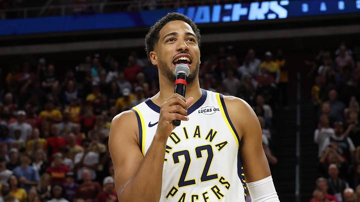 Oct 7, 2026; Ames, Iowa, USA; Indiana Pacers guard Tyrese Haliburton (0) is introduced before the game wearing his old number (22) from his time on the Iowa State Cyclones before their game with the Minnesota Timberwolves at James H. Hilton Coliseum. Mandatory Credit: Reese Strickland-Imagn Images Oct 7, 2026; Ames, Iowa, USA; Indiana Pacers guard Tyrese Haliburton (0) is introduced before the game wearing his old number (22) from his time on the Iowa State Cyclones before their game with the Minnesota Timberwolves at James H. Hilton Coliseum. Mandatory Credit: Reese Strickland-Imagn Images