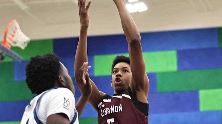 Lebanon forward Anthony Thompson (5) shoots the ball during their during their 50-61 loss to Winton Woods Friday, Jan. 5, 2024. Lebanon forward Anthony Thompson (5) shoots the ball during their during their 50-61 loss to Winton Woods Friday, Jan. 5, 2024.
