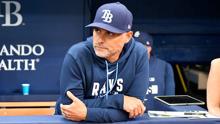 Jul 10, 2026; St. Petersburg, Florida, USA; Tampa Bay Rays manager Kevin Cash (16) looks at the scoreboard during the third inning against Seattle Mariners at Tropicana Field. Mandatory Credit: Pablo Robles-Imagn Images Jul 10, 2026; St. Petersburg, Florida, USA; Tampa Bay Rays manager Kevin Cash (16) looks at the scoreboard during the third inning against Seattle Mariners at Tropicana Field. Mandatory Credit: Pablo Robles-Imagn Images