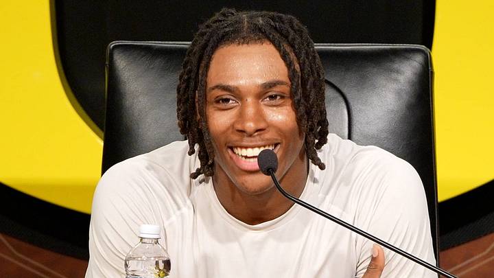 Oregon tight end Jamari Johnson speaks during a media availability on Aug. 5, 2025, in Eugene, Oregon. Oregon tight end Jamari Johnson speaks during a media availability on Aug. 5, 2025, in Eugene, Oregon.