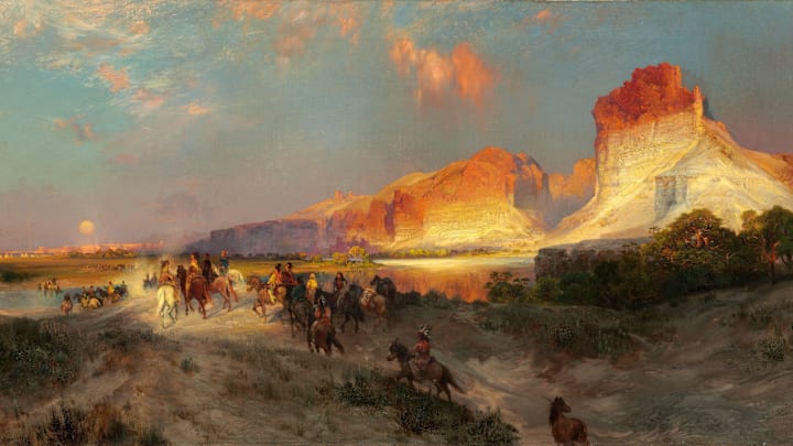 A detail of ‘Green River Cliffs, Wyoming, 1881’ by Thomas Moran