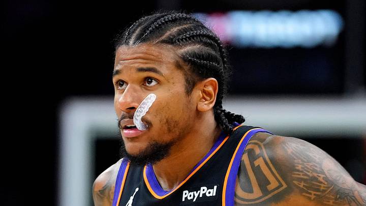 Suns guard Jalen Green (4) reacts late against the Bucks during a game at the Mortgage Matchup Center in Phoenix on March 21, 2026.