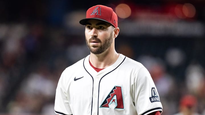 Sep 16, 2025; Phoenix, Arizona, USA; Arizona Diamondbacks pitcher John Curtiss against the San Francisco Giants at Chase Field. Mandatory Credit: Mark J. Rebilas-Imagn Images
