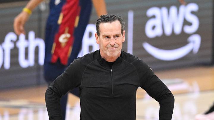 May 25, 2026; Cleveland, Ohio, USA; Cleveland Cavaliers head coach Kenny Atkinson reacts in the first half against the New York Knicks during game four of the eastern conference finals for the 2026 NBA playoffs at Rocket Arena. Mandatory Credit: David Richard-Imagn Images May 25, 2026; Cleveland, Ohio, USA; Cleveland Cavaliers head coach Kenny Atkinson reacts in the first half against the New York Knicks during game four of the eastern conference finals for the 2026 NBA playoffs at Rocket Arena. Mandatory Credit: David Richard-Imagn Images
