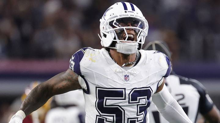 Dallas Cowboys linebacker Dee Winters reacts after a defensive play against the Washington Commanders. Dallas Cowboys linebacker Dee Winters reacts after a defensive play against the Washington Commanders.
