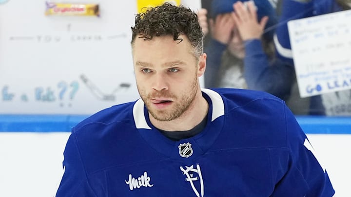Dec 30, 2025; Toronto, Ontario, CAN; Toronto Maple Leafs center Max Domi (11) skates during the warmup before a game against the New Jersey Devils at Scotiabank Arena. Mandatory Credit: Nick Turchiaro-Imagn Images