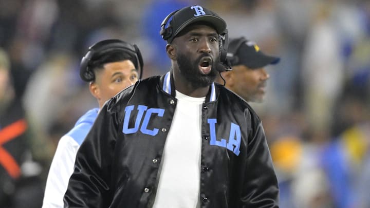 Nov 8, 2024; Pasadena, California, USA; UCLA Bruins head coach DeShaun Foster on the sidelines during the second half against the Iowa Hawkeyes at the Rose Bowl. Mandatory Credit: Jayne Kamin-Oncea-Imagn Images Nov 8, 2024; Pasadena, California, USA; UCLA Bruins head coach DeShaun Foster on the sidelines during the second half against the Iowa Hawkeyes at the Rose Bowl. Mandatory Credit: Jayne Kamin-Oncea-Imagn Images
