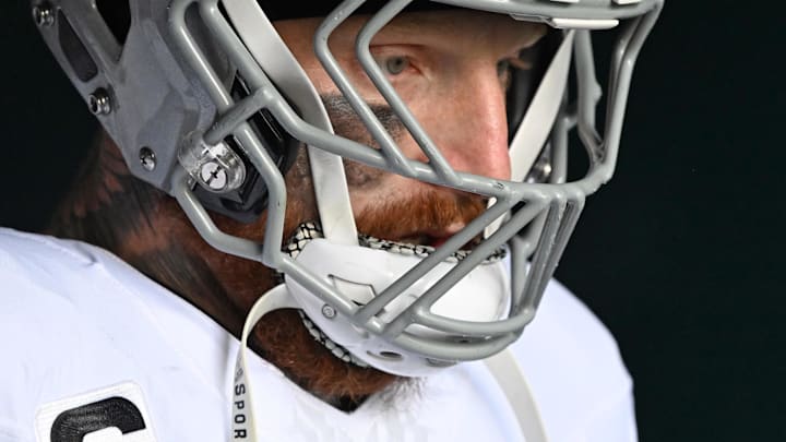 Dec 14, 2025; Philadelphia, Pennsylvania, USA; Las Vegas Raiders defensive end Maxx Crosby (98) in the tunnel against the Philadelphia Eagles at Lincoln Financial Field. Mandatory Credit: Eric Hartline-Imagn Images