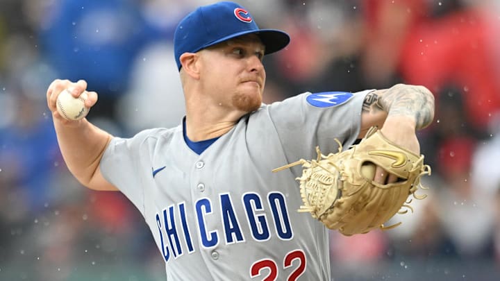Apr 3, 2026; Cleveland, Ohio, USA; Chicago Cubs starting pitcher Cade Horton (22) throws a pitch during the first inning against the Cleveland Guardians at Progressive Field. Mandatory Credit: Ken Blaze-Imagn Images