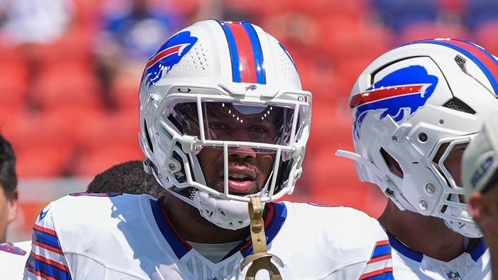 Aug 15, 2026; Orchard Park, New York, USA; Buffalo Bills linebacker Bradley Chubb (9) prior to the game between the Carolina Panthers and Buffalo Bills at New Highmark Stadium. Mandatory Credit: Gregory Fisher-Imagn Images