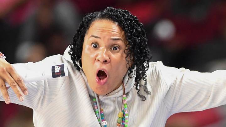 South Carolina Gamecocks head coach Dawn Staley yells down court Friday, March 6, 2026, during the SEC Women's Basketball Tournament quarterfinals game against the Kentucky Wildcats at Bon Secours Wellness Arena in Greenville, South Carolina. South Carolina Gamecocks head coach Dawn Staley yells down court Friday, March 6, 2026, during the SEC Women's Basketball Tournament quarterfinals game against the Kentucky Wildcats at Bon Secours Wellness Arena in Greenville, South Carolina.