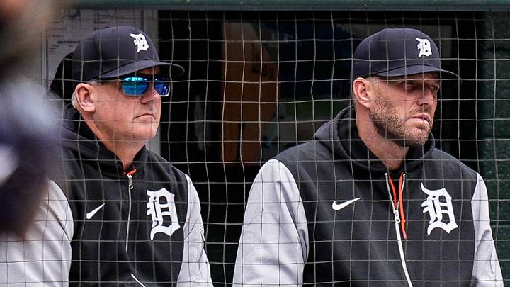 Detroit Tigers manager A.J. Hinch (14), left, and pitching coach Chris Fetter (41) watch a play. Credit Detroit Tigers manager A.J. Hinch (14), left, and pitching coach Chris Fetter (41) watch a play. Credit