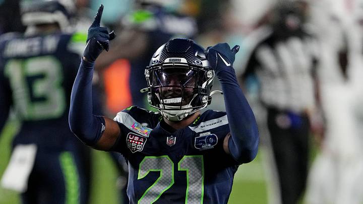 Feb 8, 2026; Santa Clara, CA, USA; Seattle Seahawks cornerback Devon Witherspoon (21) celebrates after a play during the fourth quarter against the New England Patriots in Super Bowl LX at Levi's Stadium. Mandatory Credit: Cary Edmondson-Imagn Images Feb 8, 2026; Santa Clara, CA, USA; Seattle Seahawks cornerback Devon Witherspoon (21) celebrates after a play during the fourth quarter against the New England Patriots in Super Bowl LX at Levi's Stadium. Mandatory Credit: Cary Edmondson-Imagn Images