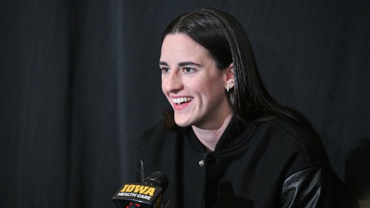 Former Iowa star Caitlin Clark talks to media ahead of her jersey retirement.